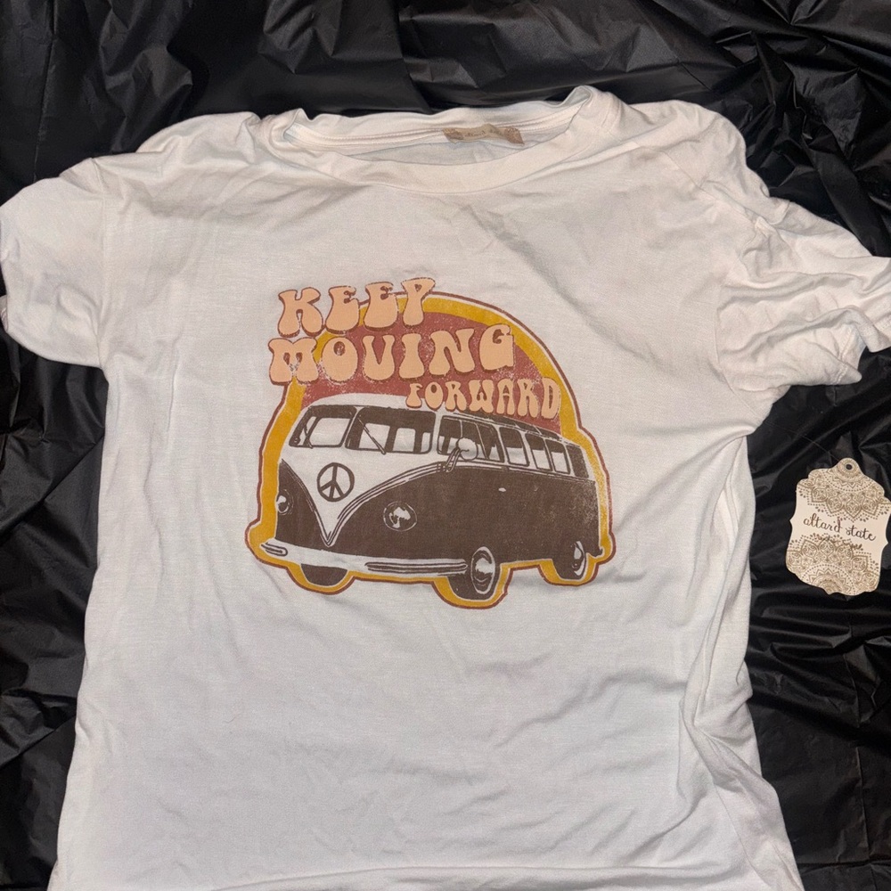 Altar'd State White Tee with Retro Van Graphic